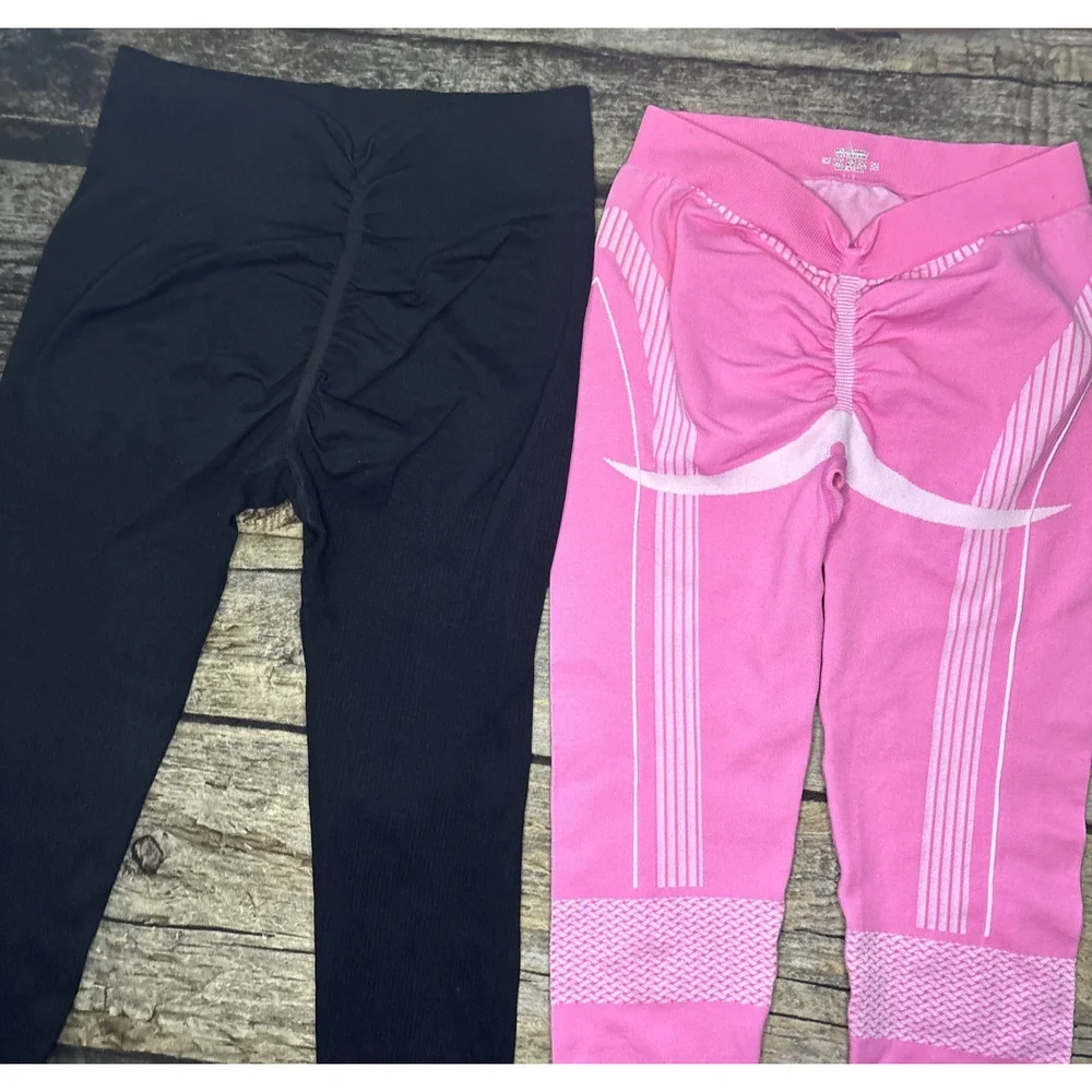 4pc Scrunch Butt High Waist Activewear Leggings Lot Large Yoga Workout Pink